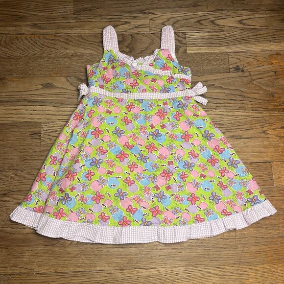 Girls 3T Yellow Pink Seersucker Gingham Dress Butterfly Cotton Blend BT Kids - Picture 2 of 11